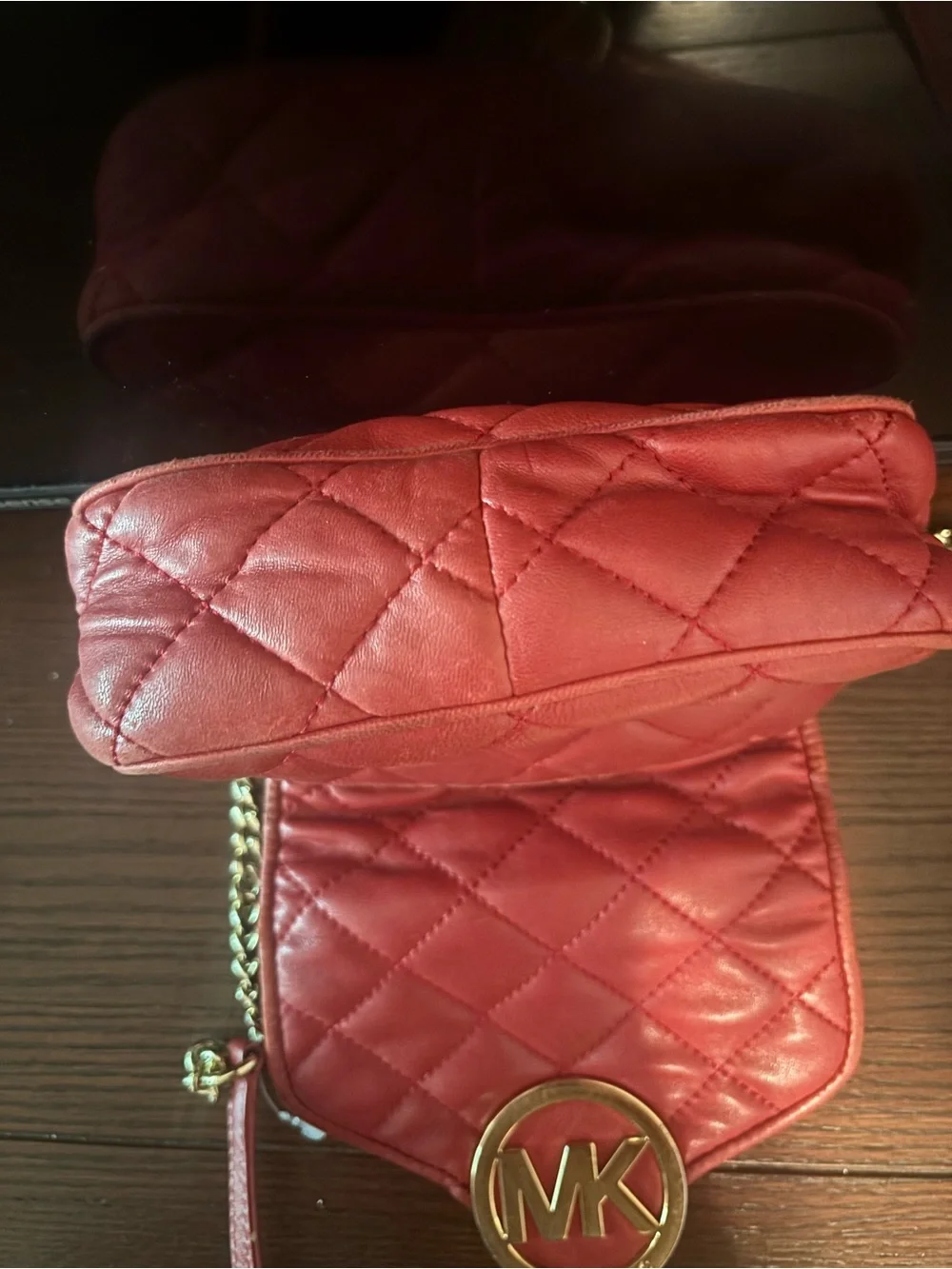 Michael Kors Red Quilted Crossbody with Gold MK Logo